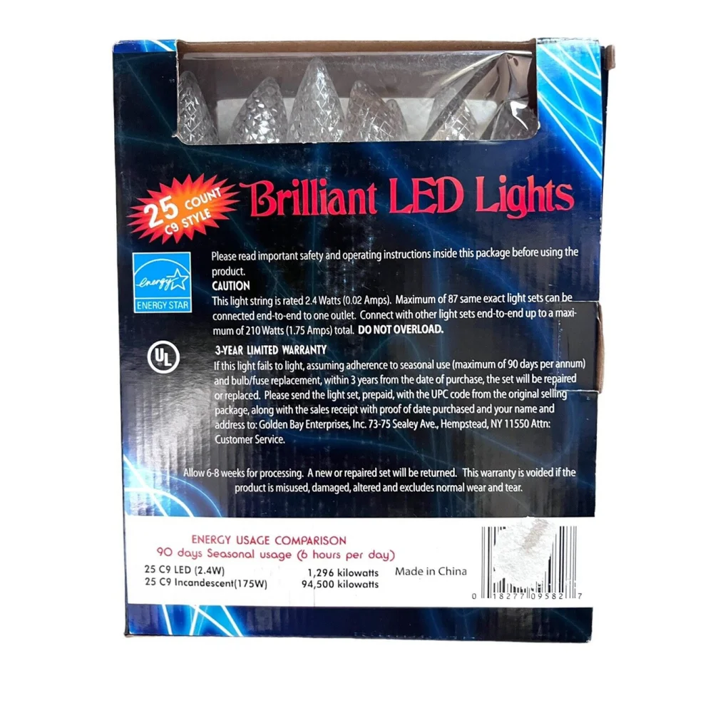 Brillant LED C9 Pure White Holiday Lights 25' Diamond Faceted